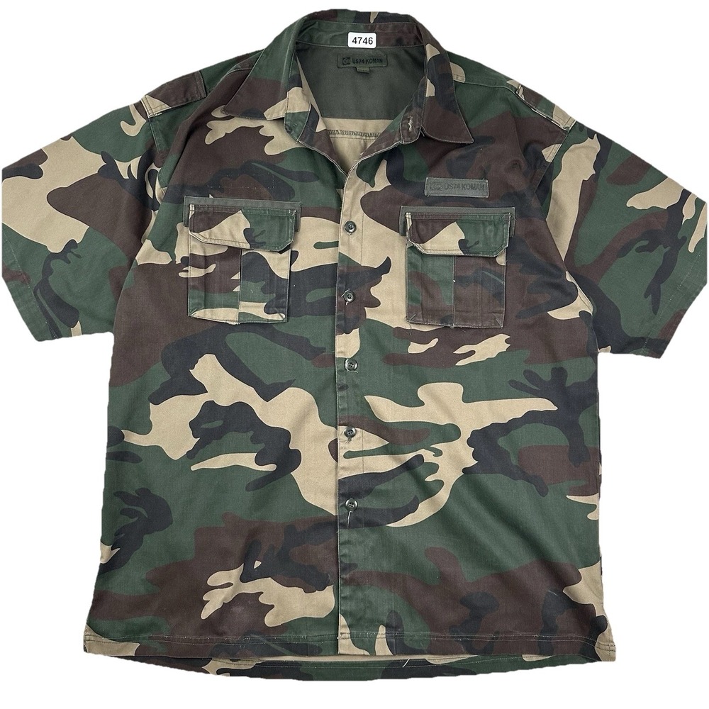 Koman US74 Camo Over Shirt Men XL Military Army Green Short Sleeve Thick Canvas